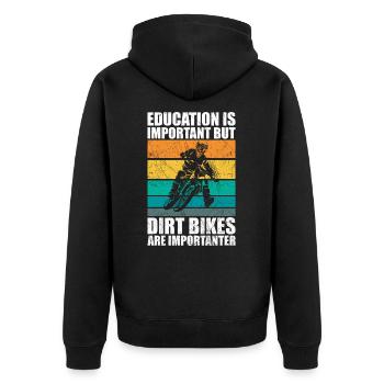 Bildung ist wichtig, aber Dirtbikes wichtiger - Unisex Premium Bio Zip Hoodie - Schwarz - Hinten - Nico (187cm)
