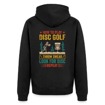 Wie man Disc Golf spielt - Disc Golf Players - Unisex Premium Bio Zip Hoodie - Schwarz - Hinten - Nico (187cm)