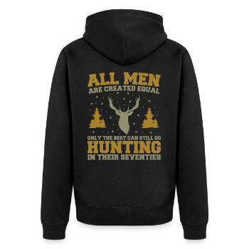 Die Besten können auch in ihren Siebzigern noch auf die Jagd gehen - Unisex Premium Bio Zip Hoodie - Schwarz - Hinten - Nico (187cm)