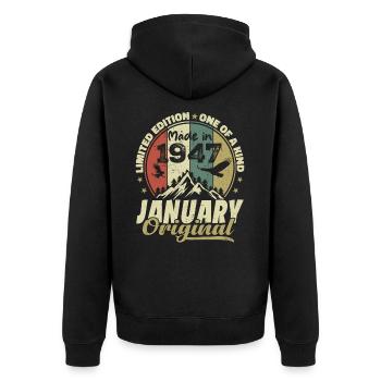 Birthday January 1947 - Original January 1947 - Unisex Premium Organic Zip Hoodie - black - Back - Nico (187cm)