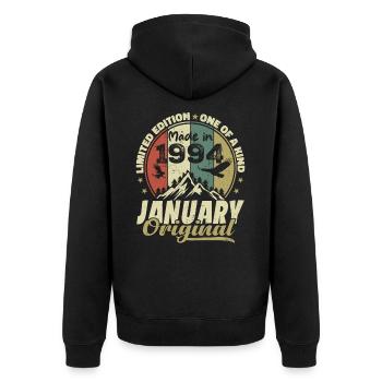 Geburtstag Januar 1994 - Original Januar 1994 - Unisex Premium Bio Zip Hoodie - Schwarz - Hinten - Nico (187cm)