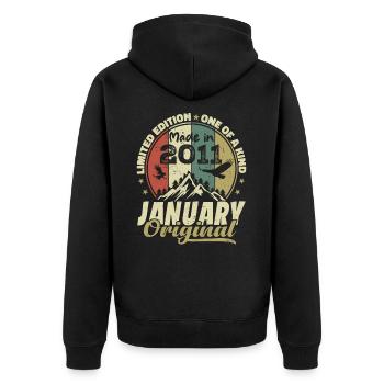 Birthday January 2011 - Original January 2011 - Unisex Premium Organic Zip Hoodie - black - Back - Nico (187cm)