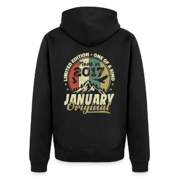 Geburtstag Januar 2017 - Original Januar 2017 - Unisex Premium Bio Zip Hoodie - Schwarz - Hinten - Nico (187cm)