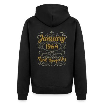 January Birthday Gift Born In January 1964 - Unisex Premium Organic Zip Hoodie - black - Back - Nico (187cm)