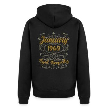 January Birthday Gift Born In January 1969 - Unisex Premium Organic Zip Hoodie - black - Back - Nico (187cm)
