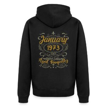 January Birthday Gift Born In January 1973 - Unisex Premium Organic Zip Hoodie - black - Back - Nico (187cm)