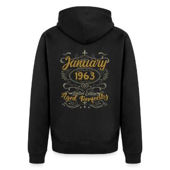 January Birthday Gift Born In January 1963 - Unisex Premium Organic Zip Hoodie - black - Back - Nico (187cm)
