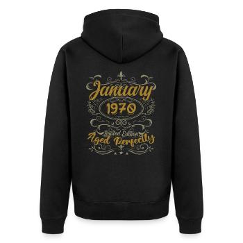 January Birthday Gift Born In January 1970 - Unisex Premium Organic Zip Hoodie - black - Back - Nico (187cm)
