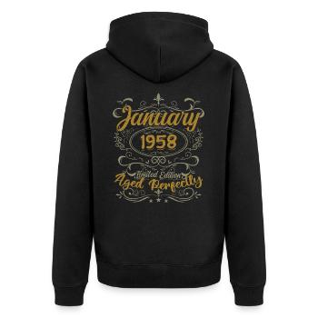 January Birthday Gift Born In January 1958 - Unisex Premium Organic Zip Hoodie - black - Back - Nico (187cm)