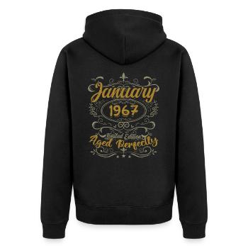 January Birthday Gift Born In January 1967 - Unisex Premium Organic Zip Hoodie - black - Back - Nico (187cm)