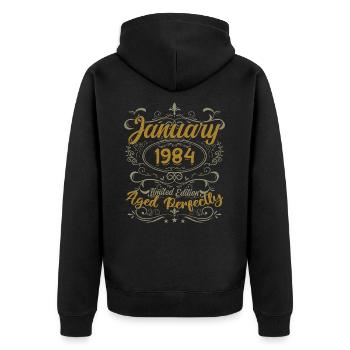 January Birthday Gift Born In January 1984 - Unisex Premium Organic Zip Hoodie - black - Back - Nico (187cm)