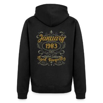 January Birthday Gift Born In January 1983 - Unisex Premium Organic Zip Hoodie - black - Back - Nico (187cm)