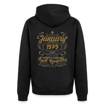 January Birthday Gift Born In January 1979 - Unisex Premium Organic Zip Hoodie - black - Back - Nico (187cm)