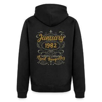 January Birthday Gift Born In January 1982 - Unisex Premium Organic Zip Hoodie - black - Back - Nico (187cm)
