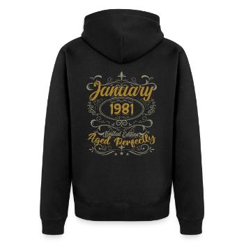 January Birthday Gift Born In January 1981 - Unisex Premium Organic Zip Hoodie - black - Back - Nico (187cm)