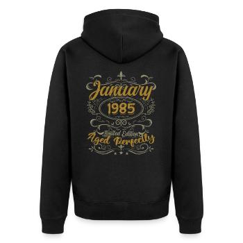 January Birthday Gift Born In January 1985 - Unisex Premium Organic Zip Hoodie - black - Back - Nico (187cm)