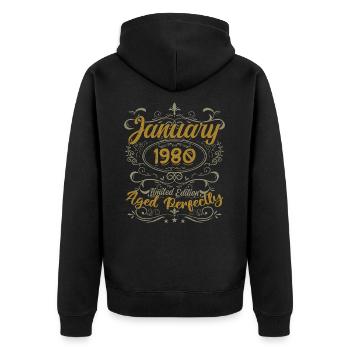 Janvier Cadeau D'anniversaire Nées En Janvier 1980 - Veste à capuche bio Premium Unisexe - noir - Dos - Nico (187cm)