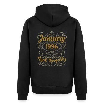 January Birthday Gift Born In January 1996 - Unisex Premium Organic Zip Hoodie - black - Back - Nico (187cm)