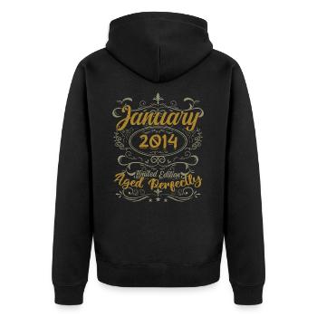 January Birthday Gift Born In January 2014 - Unisex Premium Organic Zip Hoodie - black - Back - Nico (187cm)