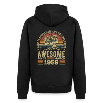 März 1959 Geburtstagsgeschenk März 1959 März 1959 - Unisex Premium Bio Zip Hoodie - Schwarz - Hinten - Nico (187cm)