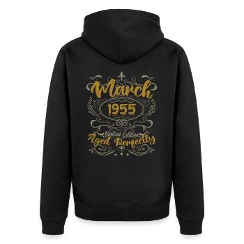 Mars 1955 cadeau fête d'anniversaire | March 1955 - Veste à capuche bio Premium Unisexe - noir - Dos - Nico (187cm)