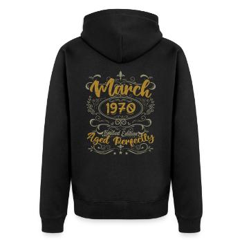 Mars 1970 cadeau fête d'anniversaire | March 1970 - Veste à capuche bio Premium Unisexe - noir - Dos - Nico (187cm)