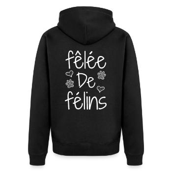 GEKNACKT MIT KATZEN! (chat) - Wortspiele - François - Unisex Premium Bio Zip Hoodie - Schwarz - Hinten - Nico (187cm)