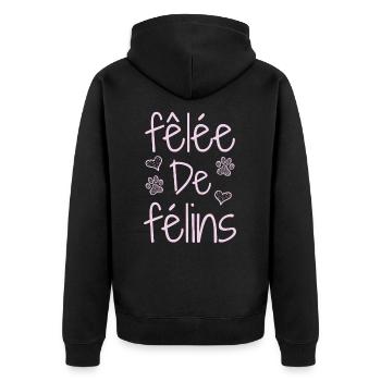 GEKNACKT MIT KATZEN! (chat) - Wortspiele - François - Unisex Premium Bio Zip Hoodie - Schwarz - Hinten - Nico (187cm)