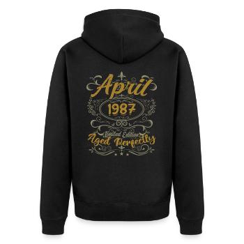 Avril 1987 Cadeau Anniversaire April 1987 - Veste à capuche bio Premium Unisexe - noir - Dos - Nico (187cm)