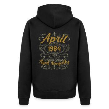 Avril 1984 Cadeau Anniversaire April 1984 - Veste à capuche bio Premium Unisexe - noir - Dos - Nico (187cm)