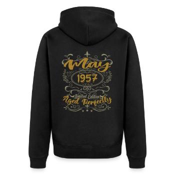 Geboren im Mai 1957 Geburtstag Mai 1957 Geburtstag Mai 1957 - Unisex Premium Bio Zip Hoodie - Schwarz - Hinten - Nico (187cm)