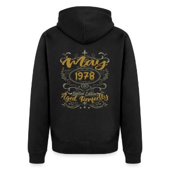 Jahrgang Mai 1978 Geburtstag Mai 1978 Geburtstag Mai 1978 - Unisex Premium Bio Zip Hoodie - Schwarz - Hinten - Nico (187cm)