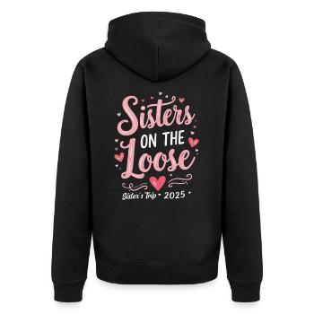 Sisters On The Loose Sisters Trip 2025 Vacation - Unisex Premium Organic Zip Hoodie - black - Back - Nico (187cm)