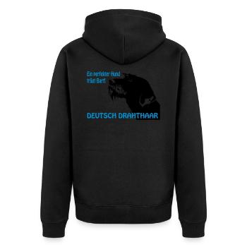 Deutsch Drahhaar-Portrait mit Text - Unisex Premium Bio Zip Hoodie - Schwarz - Hinten - Nico (187cm)