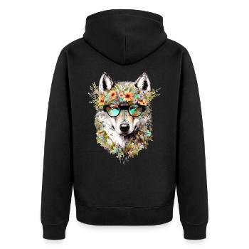 Cooler Wolf - Unisex Premium Bio Zip Hoodie - Schwarz - Hinten - Nico (187cm)