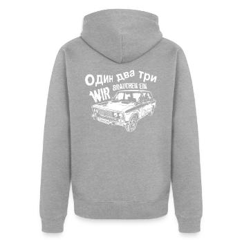 Voiture ancienne russe - Veste à capuche bio Premium Unisexe - gris chiné - Dos - Nico (187cm)