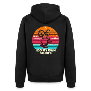 I Do My Own Stunts - Lustiges Tollpatsch Geschenk - Unisex Premium Bio Zip Hoodie - Schwarz - Hinten - Nico (187cm)