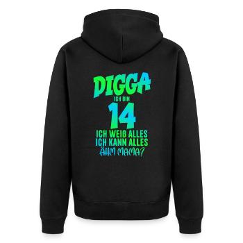 14. Geburtstag Digga ich bin 14 Ich Kann Alles - Unisex Premium Bio Zip Hoodie - Schwarz - Hinten - Nico (187cm)