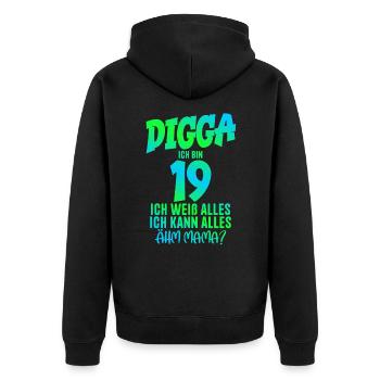 19e anniversaire Digga J’ai 19 ans Je peux tout faire - Veste à capuche bio Premium Unisexe - noir - Dos - Nico (187cm)