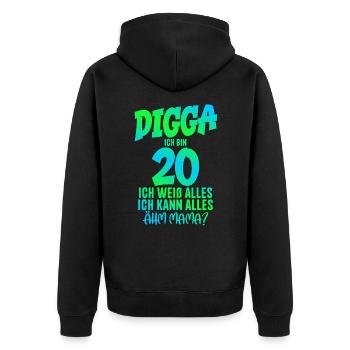 20. Geburtstag Digga ich bin 20 Ich Kann Alles - Unisex Premium Bio Zip Hoodie - Schwarz - Hinten - Nico (187cm)