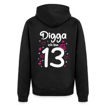 Pink Digga I'm 13 Girl 13th Birthday - Unisex Premium Organic Zip Hoodie - black - Back - Nico (187cm)