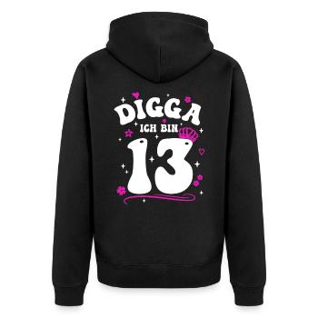Girl 13th Birthday Girl Digga I'm 13 - Unisex Premium Organic Zip Hoodie - black - Back - Nico (187cm)