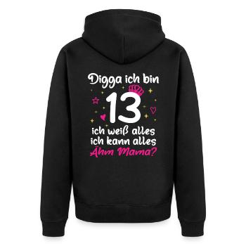 Digga Ich Bin 13 Ich Kann Alles 13. Geburtstag - Unisex Premium Bio Zip Hoodie - Schwarz - Hinten - Nico (187cm)