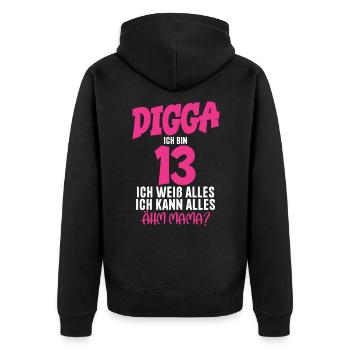 13. Geburtstag Mädchen 13 Jahre Digga ich bin 13 - Unisex Premium Bio Zip Hoodie - Schwarz - Hinten - Nico (187cm)