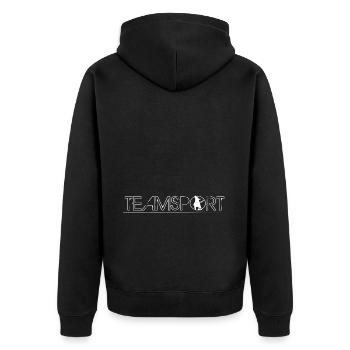 Teamsport Logo Malinois White - Unisex Premium Bio Zip Hoodie - Schwarz - Hinten - Nico (187cm)