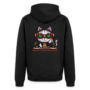 Katze Brille Turntable DJ Disco Club Nachtleben - Unisex Premium Bio Zip Hoodie - Schwarz - Hinten - Nico (187cm)