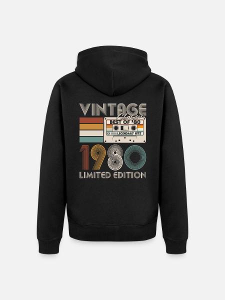 Vintage 1980 Vintage Born Anniversaire Rétro - Veste à capuche bio Premium Unisexe - noir