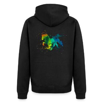 Tölter Splash Colours - Unisex Premium Bio Zip Hoodie - Schwarz - Hinten - Nico (187cm)