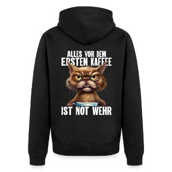 Alles Vor Dem Ersten Kaffee Ist Not Wehr - Unisex Premium Bio Zip Hoodie - Schwarz - Hinten - Nico (187cm)