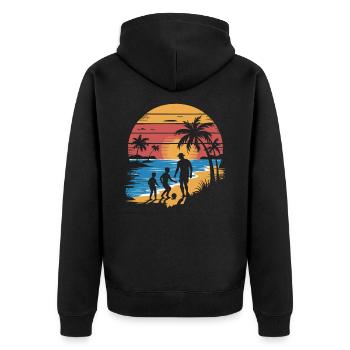 Father and 2 sons football holiday beach vintage - Unisex Premium Organic Zip Hoodie - black - Back - Nico (187cm)